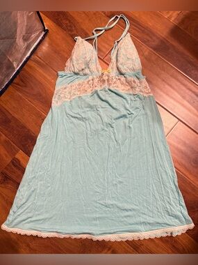 Victoria's Secret Light Blue Chemise with Cream Lace Trim